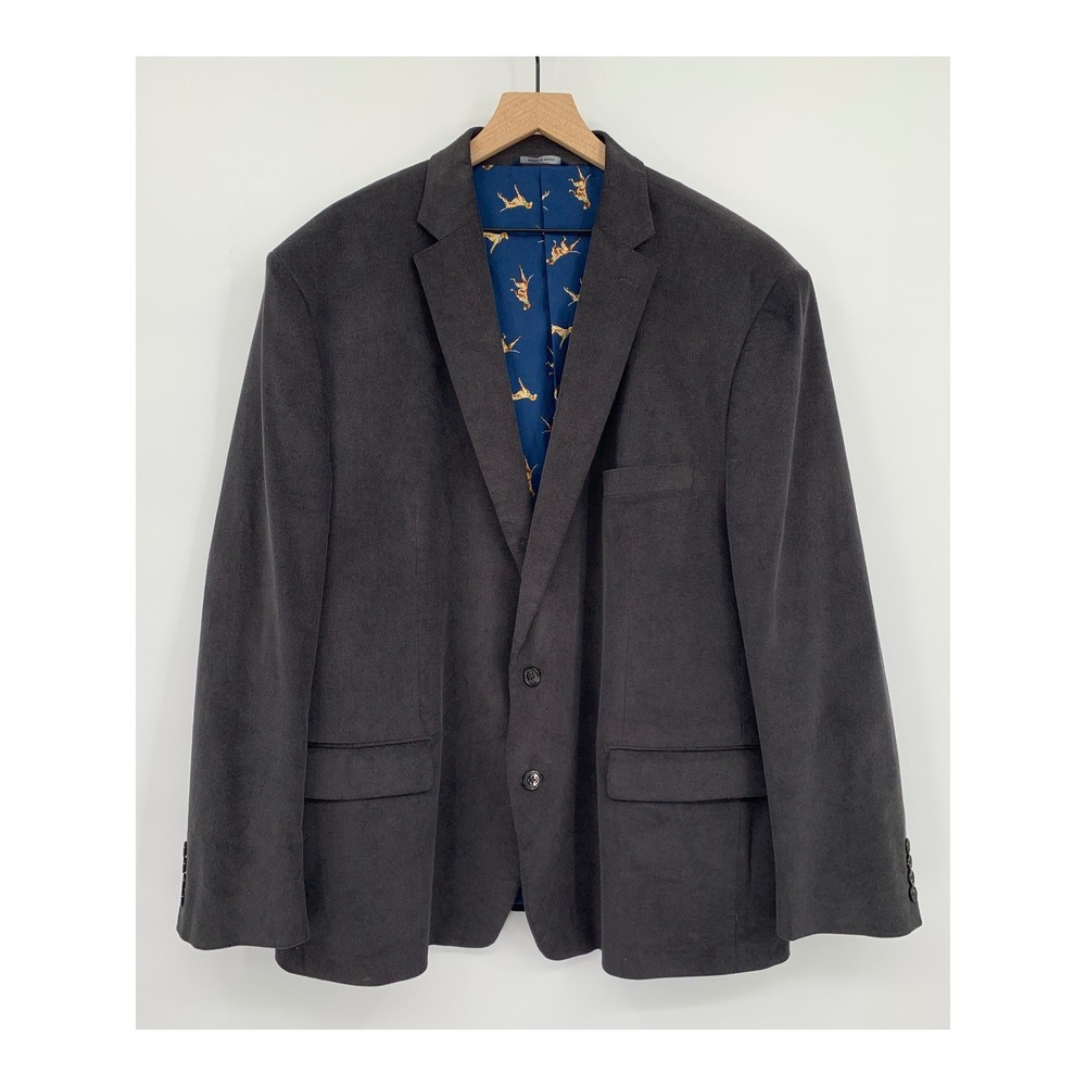 Ralph Lauren Corduroy Blazer Mens 52R Gray Dog Print Lining Two Button